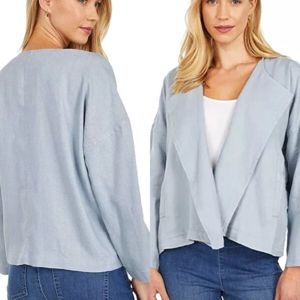 278.00 NWT EILEEN FISHER L ORGANIC LINEN DRAPE JACKET VERY NICE!!